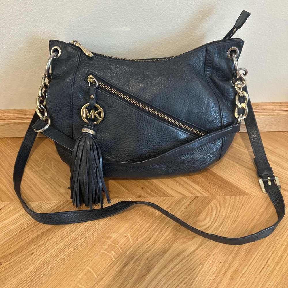 Michael Kors Black Crossbody Bag with Gold Accents